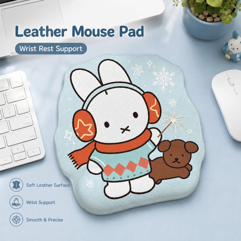 Desk Setup Design - Anime Miffy Lederen Muismat met Polsteun