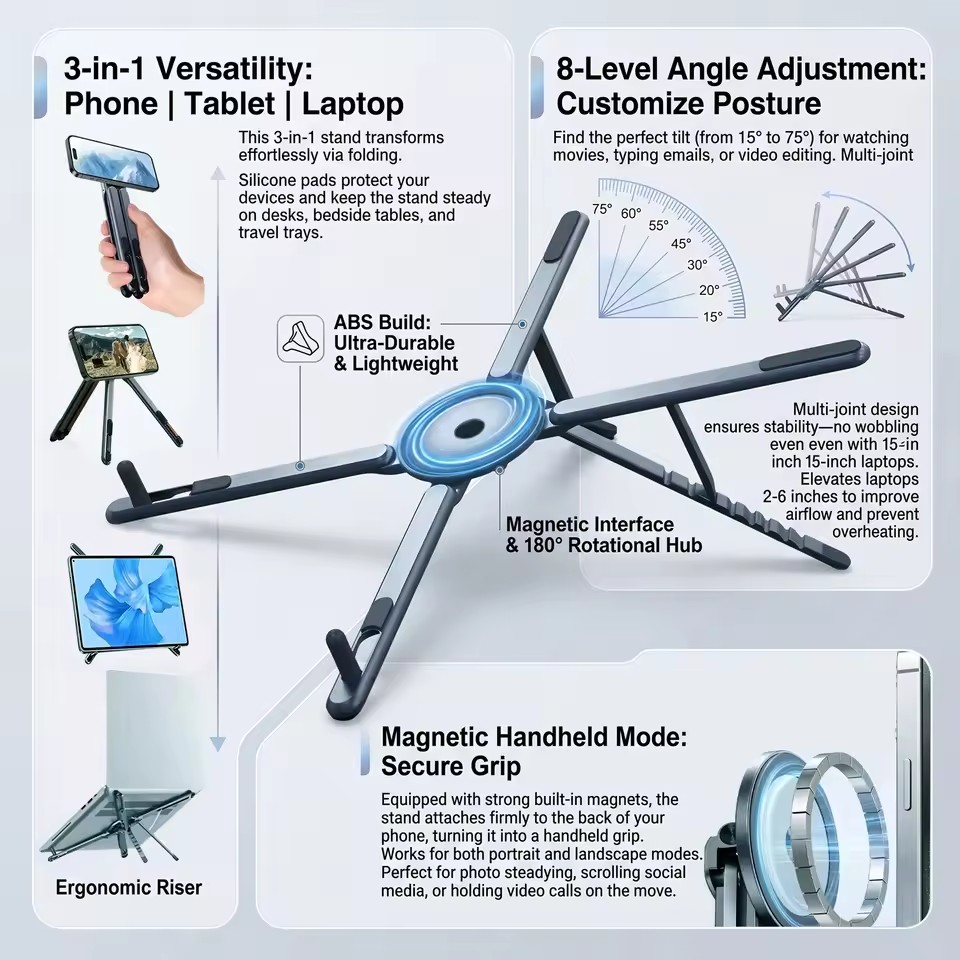 Desk Setup Maker - Draagbare magnetische telefoonhouder & selfie stick
