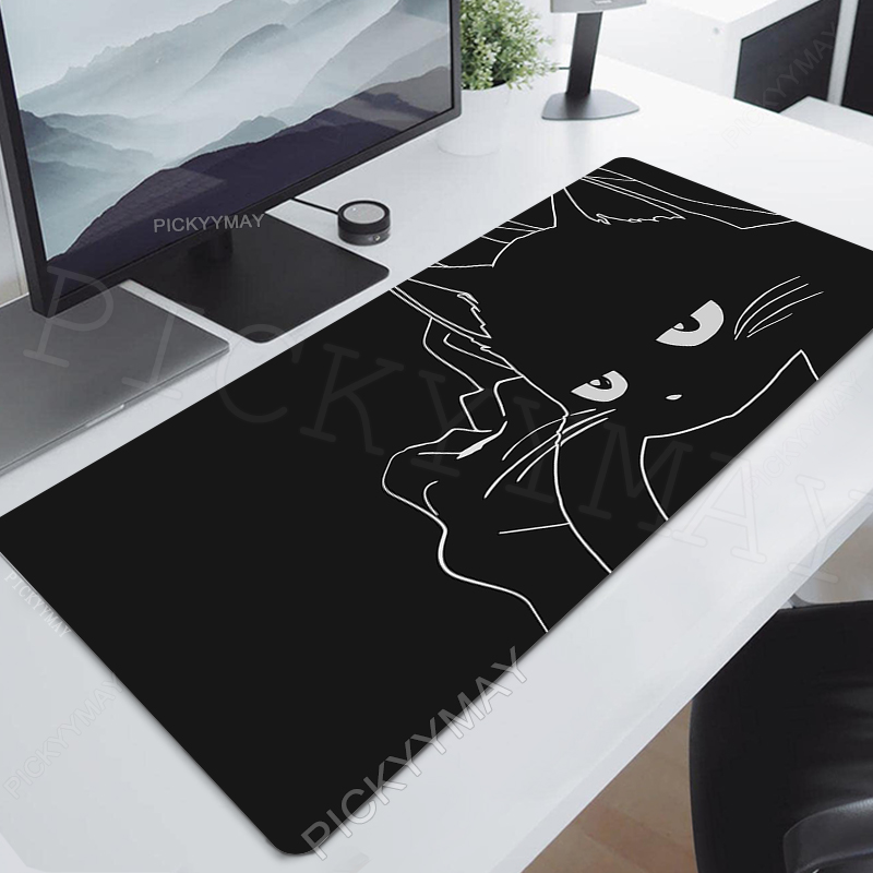 Desk Setup Anime - Gaming muismatten muismat zwarte kat grote