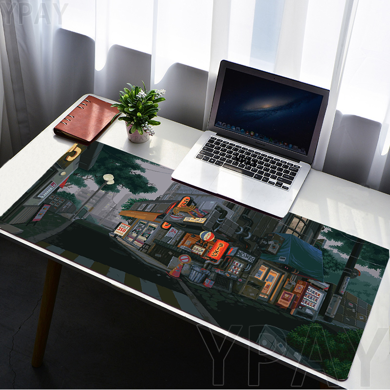 Desk Setup Anime - Pixel muismat Japan Street grote gamer