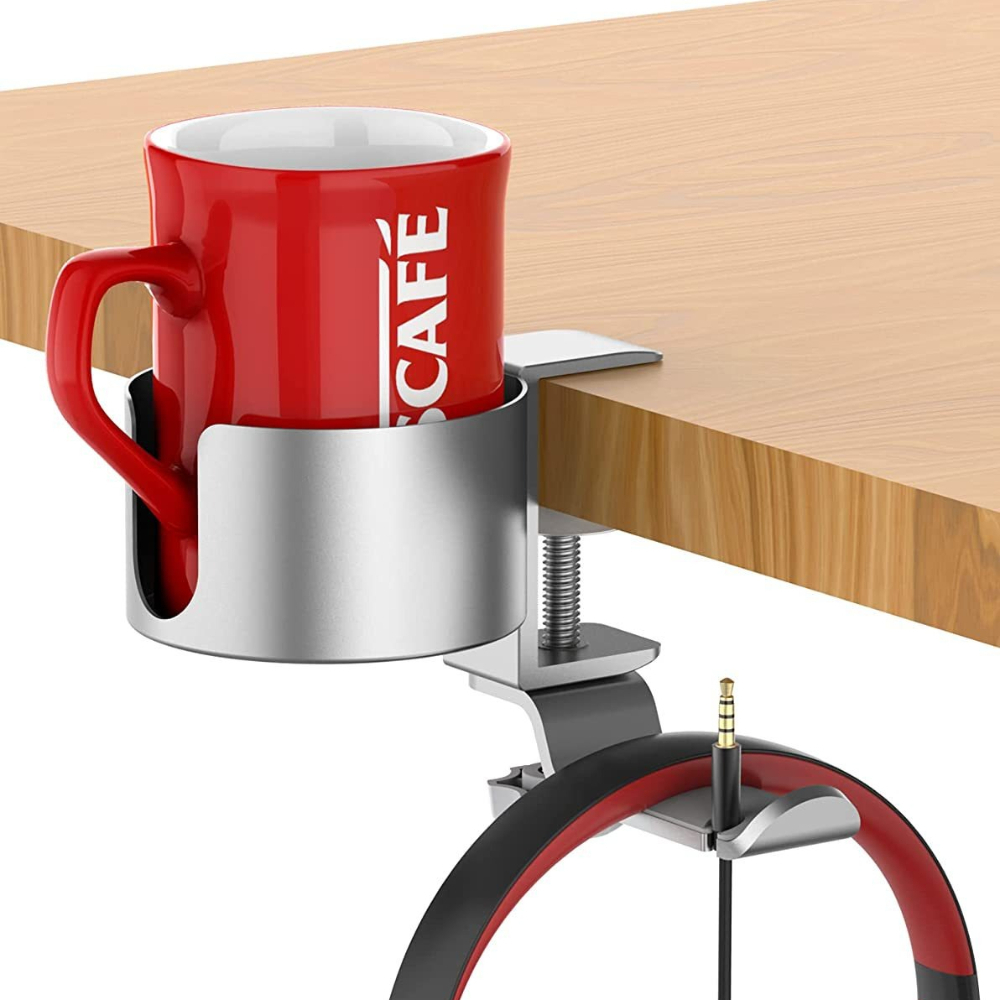 Desk Setup Designer - 360 ° Draaibare bureauhoofdtelefoonhouder met bekerhouder,