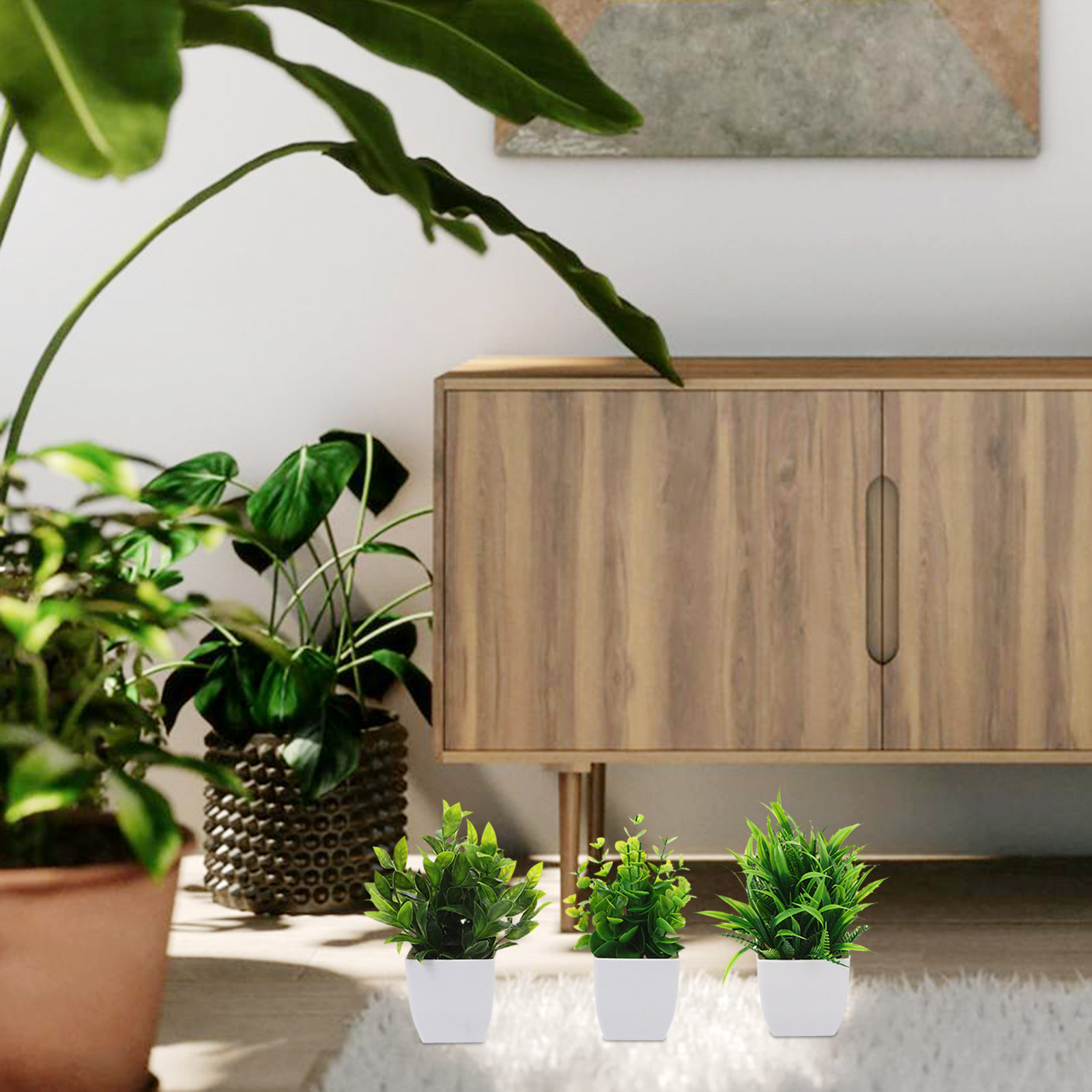 Plant Pot Small Desk - 3 stuks kleine kunstmatige potplanten, mini-kunstplanten
