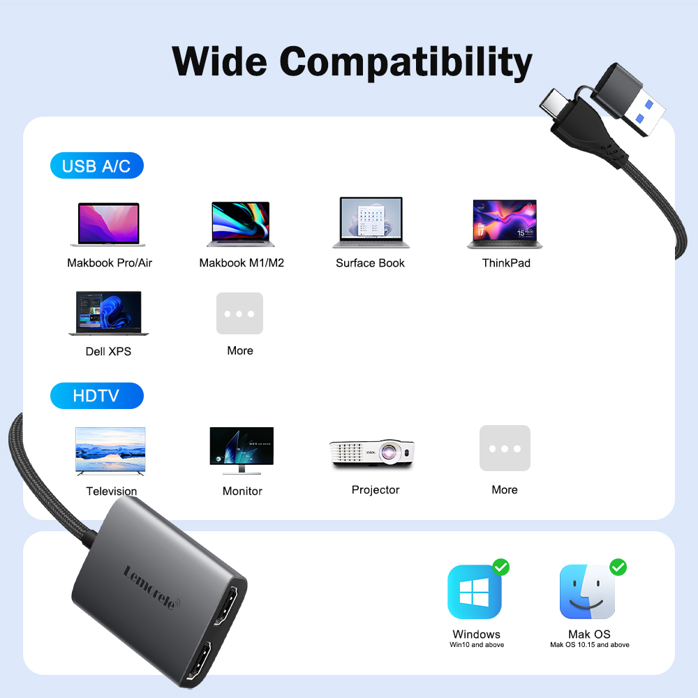 Lemorele Dual HDMI Adapter 4K  - Desk Setup Usb Hub recensie en prijs