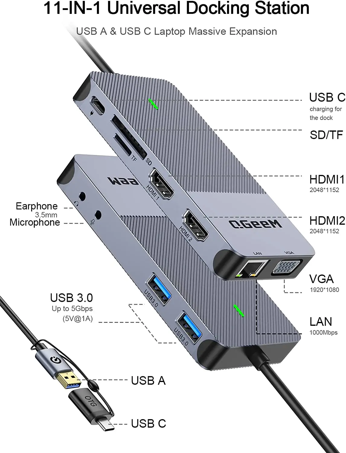 QGeeM USB 3.0 dockingstation,  - Desk Setup Usb Hub recensie en prijs